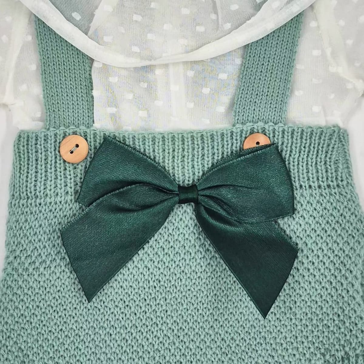 Conjunto bebé verde agua con blusa de plumeti y cubrepañal Lana 100% acrílica MyBabyChic 2481
