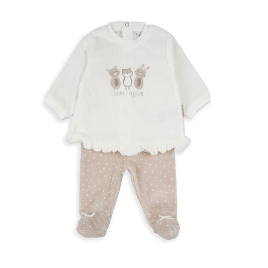 Pijama bebé Baby Bol tundosado Best Friends con polaina beige y camiseta bordada 250003