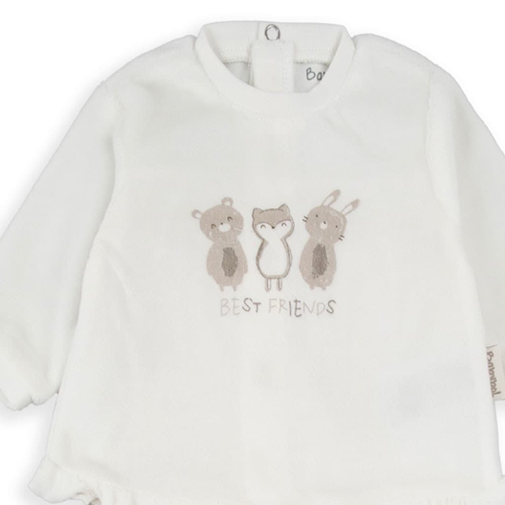 Pijama bebé Baby Bol tundosado Best Friends con polaina beige y camiseta bordada 250003