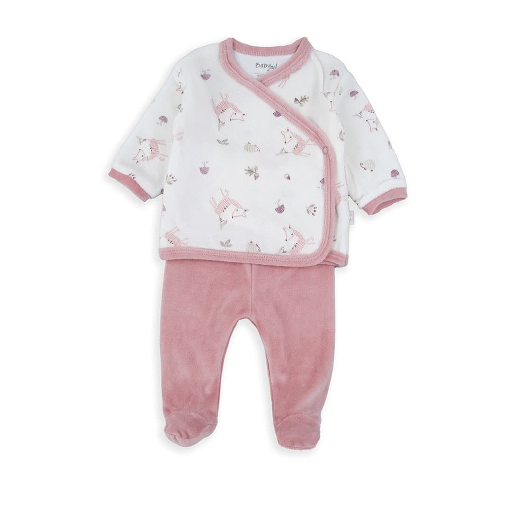 Pijama bebé Baby Bol tundosado zorritos rosa con cierre cruzado y polaina 250012