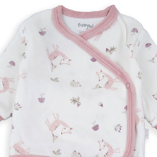 Pijama de bebé em lã para bebé com raposas cor-de-rosa e fecho cruzado e leggings 250012