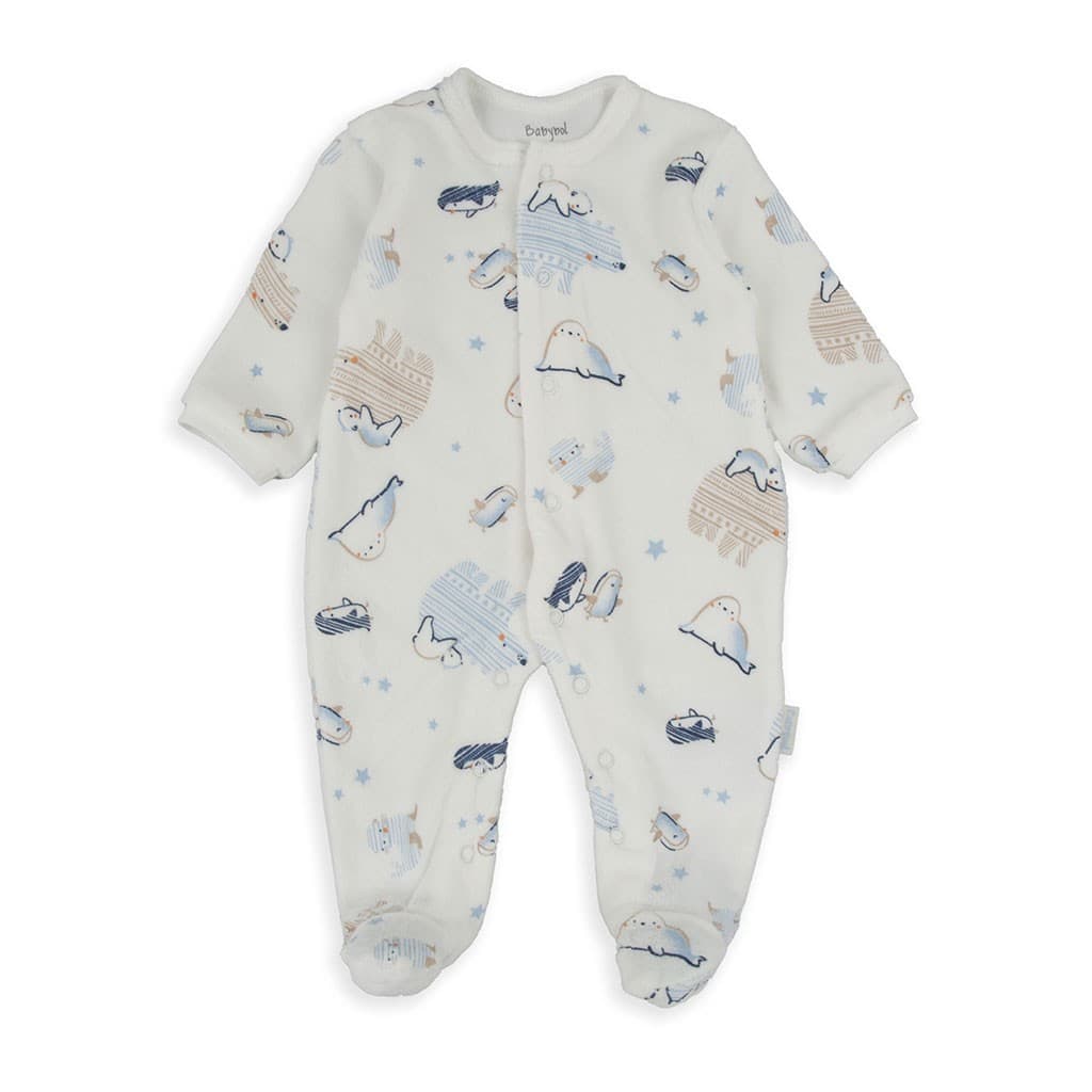 Pijama bebé Baby Bol tundosado con estampado de pingüinos y apertura delantera 250057