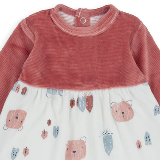 Vestido Baby Bol em pele de carneiro com manga comprida, estampado e fecho de encaixe 250083