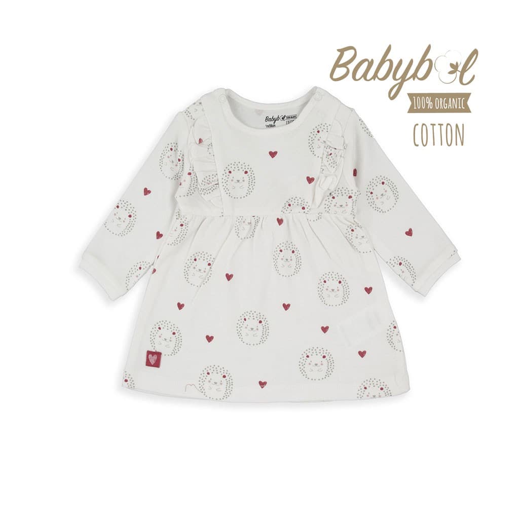 Robe bébé à manches longues, 100 % coton biologique, Baby Bol, avec imprimé cœurs et hérisson, 250426