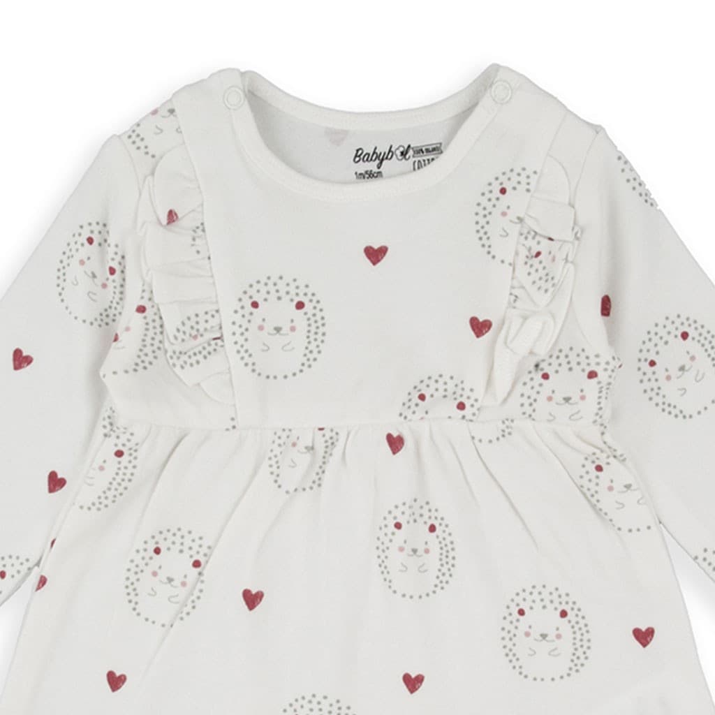Robe bébé à manches longues, 100 % coton biologique, Baby Bol, avec imprimé cœurs et hérisson, 250426
