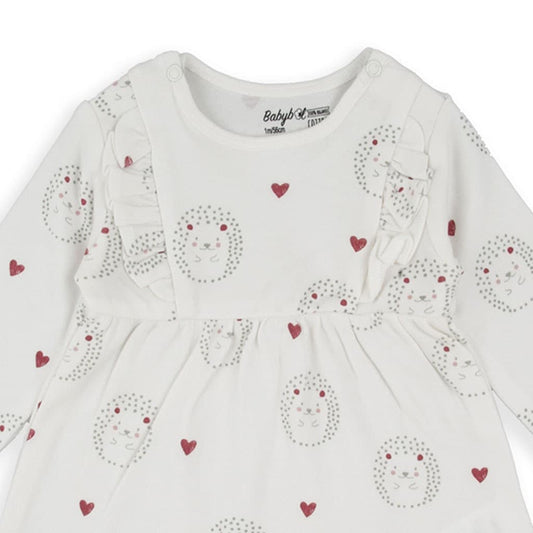 Vestido de manga comprida para bebé, 100% algodão orgânico, Baby Bol, com estampado de corações e ouriço, 250426