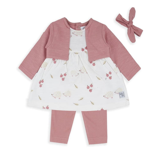 Conjunto bebé vestido estampado erizos con chaqueta rosa y diadema Baby Bol 250830