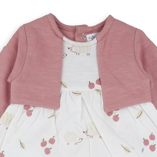 Conjunto de bebé: vestido estampado ouriço com casaco rosa e bandolete Baby Bol 250830