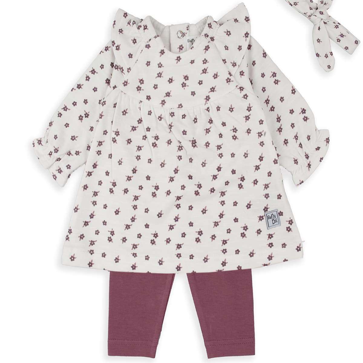 Conjunto de bebé BABYBOL con vestido estampado y leggings a juego 250831