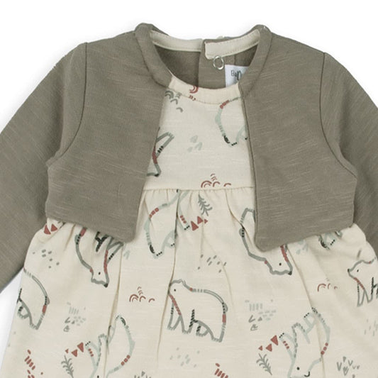 Conjunto de bebé com vestido estampado de urso polar, casaco e fita para a cabeça Baby Bol 250834