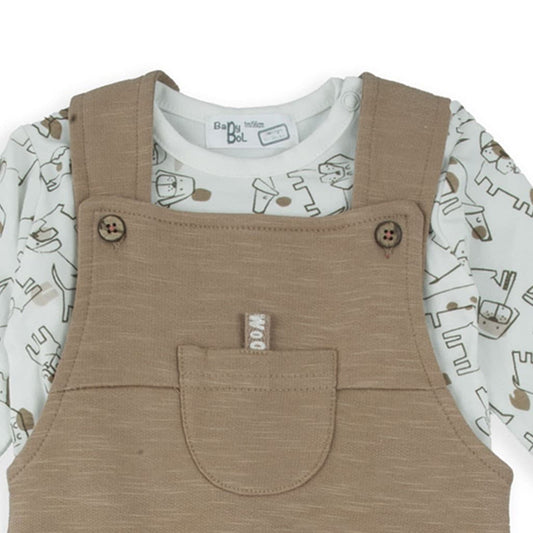 Conjunto de macacão castanho e t-shirt estampada de cão Baby Bol 250839