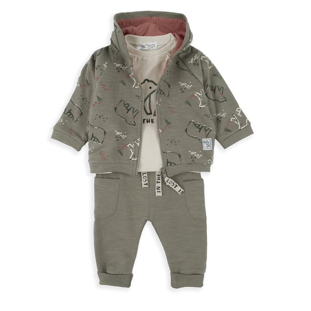 Ensemble bébé 3 pièces Baby Bol : veste à capuche, t-shirt et pantalon 250844