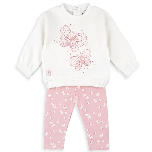 Conjunto infantil niña BABYBOL con sudadera mariposas y leggings rosas 251011