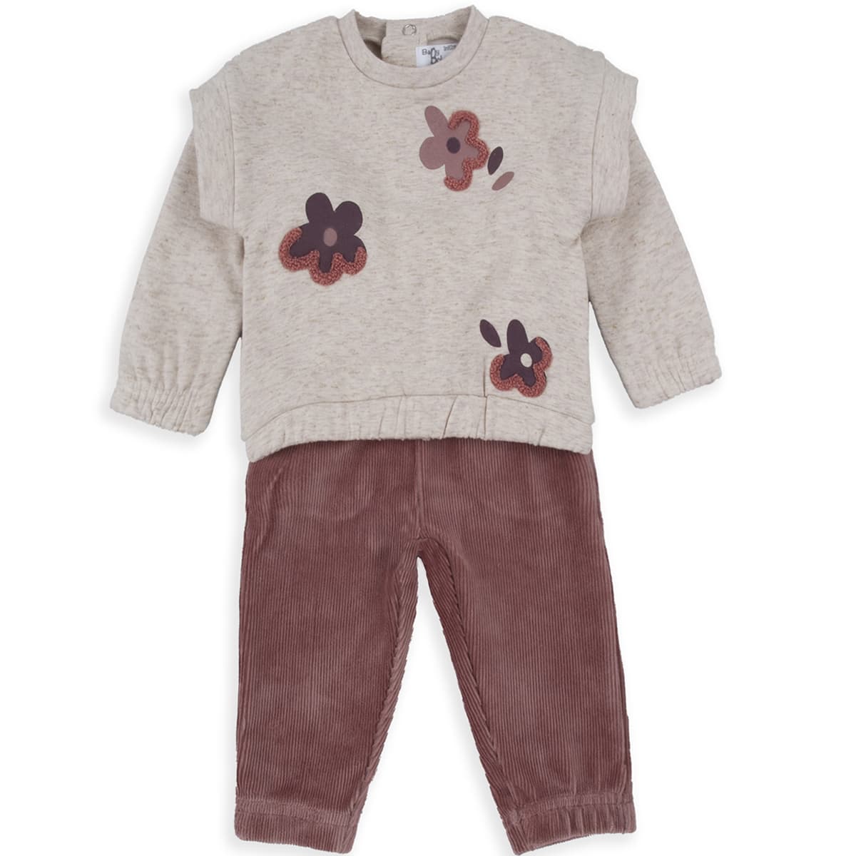 Conjunto infantil niña BABYBOL con sudadera flores y pantalón de pana 251017