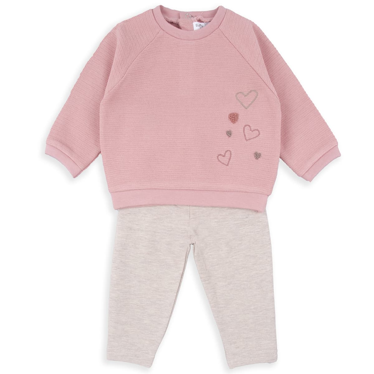 Conjunto infantil niña BABYBOL con sudadera rosa y leggings beige 251023