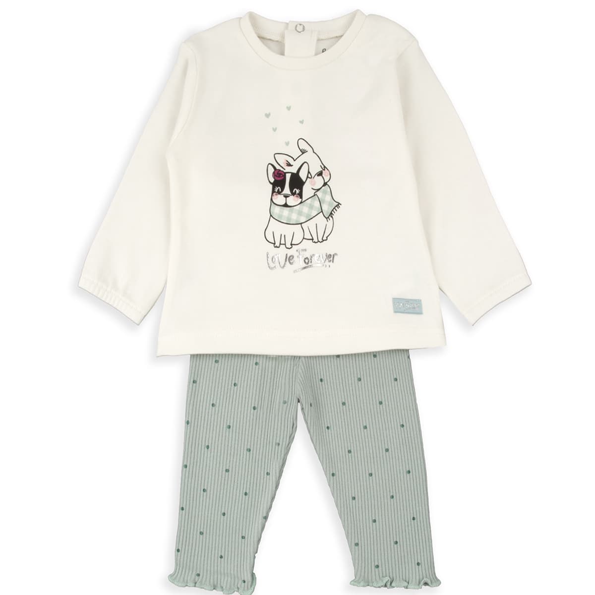 Conjunto infantil niña BABYBOL con camiseta estampada y leggings verdes 251049