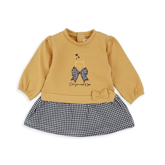 Vestido de bebé Mustard Baby Bol de manga comprida com saia pied-de-poule 251060