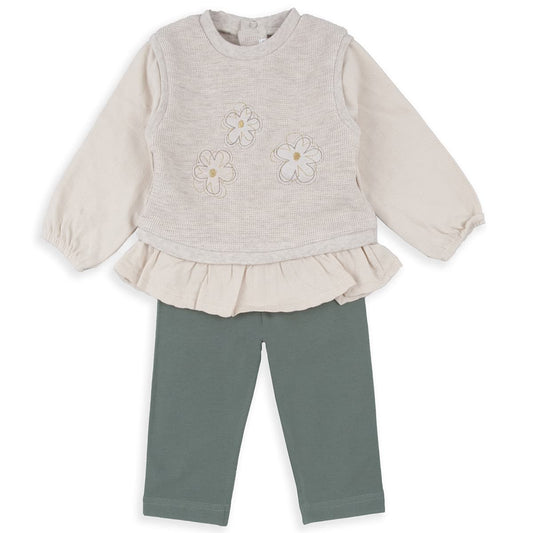 Conjunto infantil niña BABYBOL con sudadera bordada y leggings verdes 251066