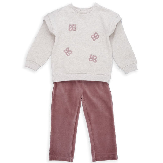 Conjunto infantil niña BABYBOL con sudadera bordada y pantalón de pana 251312