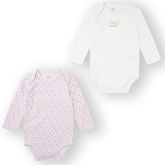 Conjunto de 2 bodies de manga comprida Yatsi Baby 25200132 com estampado floral branco e rosa 