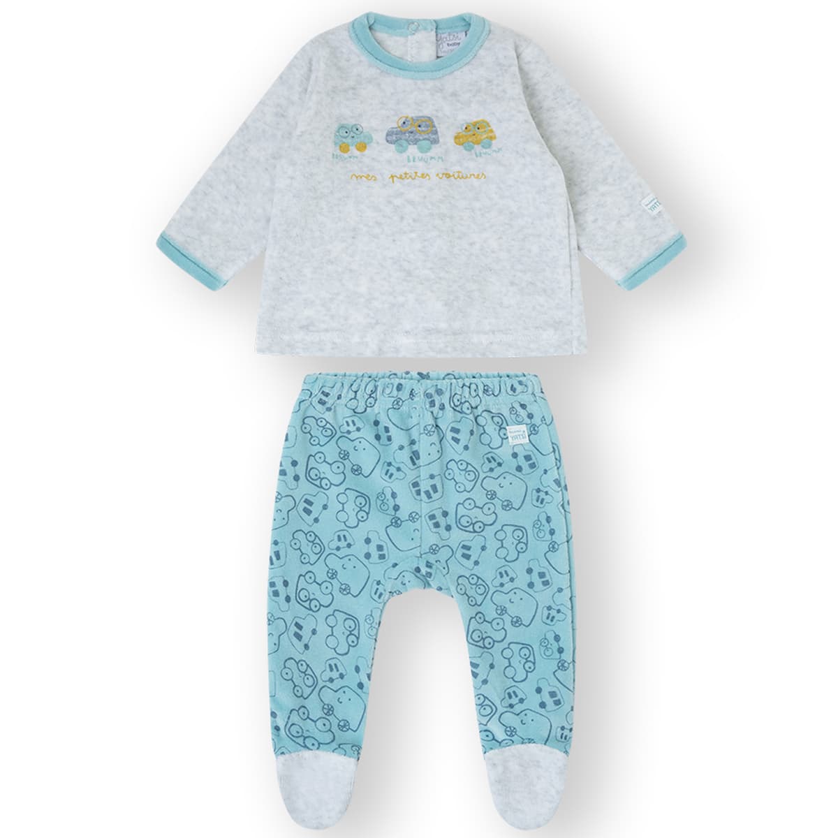 Ensemble 2 pièces pour bébé Yatsi, réf. 25200205, motif bleu avec imprimé voiture 