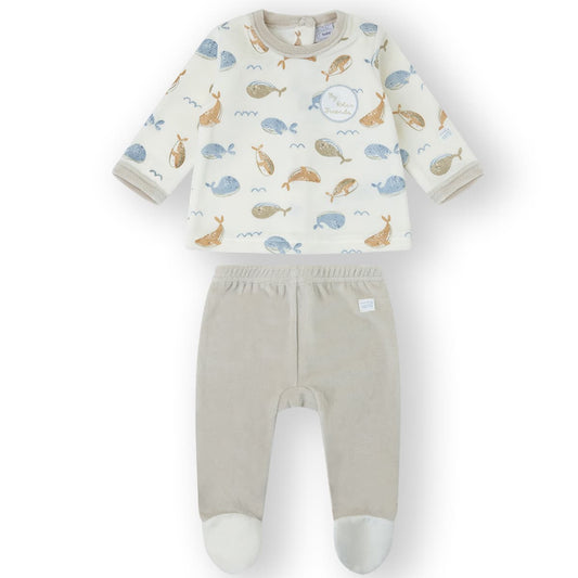 Conjunto Bebé Tundosado Yatsi 2 Piezas Ref. 25200206 Estampado Ballenas y Tejido Suave