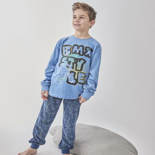 Pyjama rasé jeune garçon, Slide 25208101, t-shirt BMX et pantalon imprimé