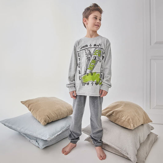 Pijama juvenil para menino Toboggan 25208103 Polar macio com estampado de skate urbano