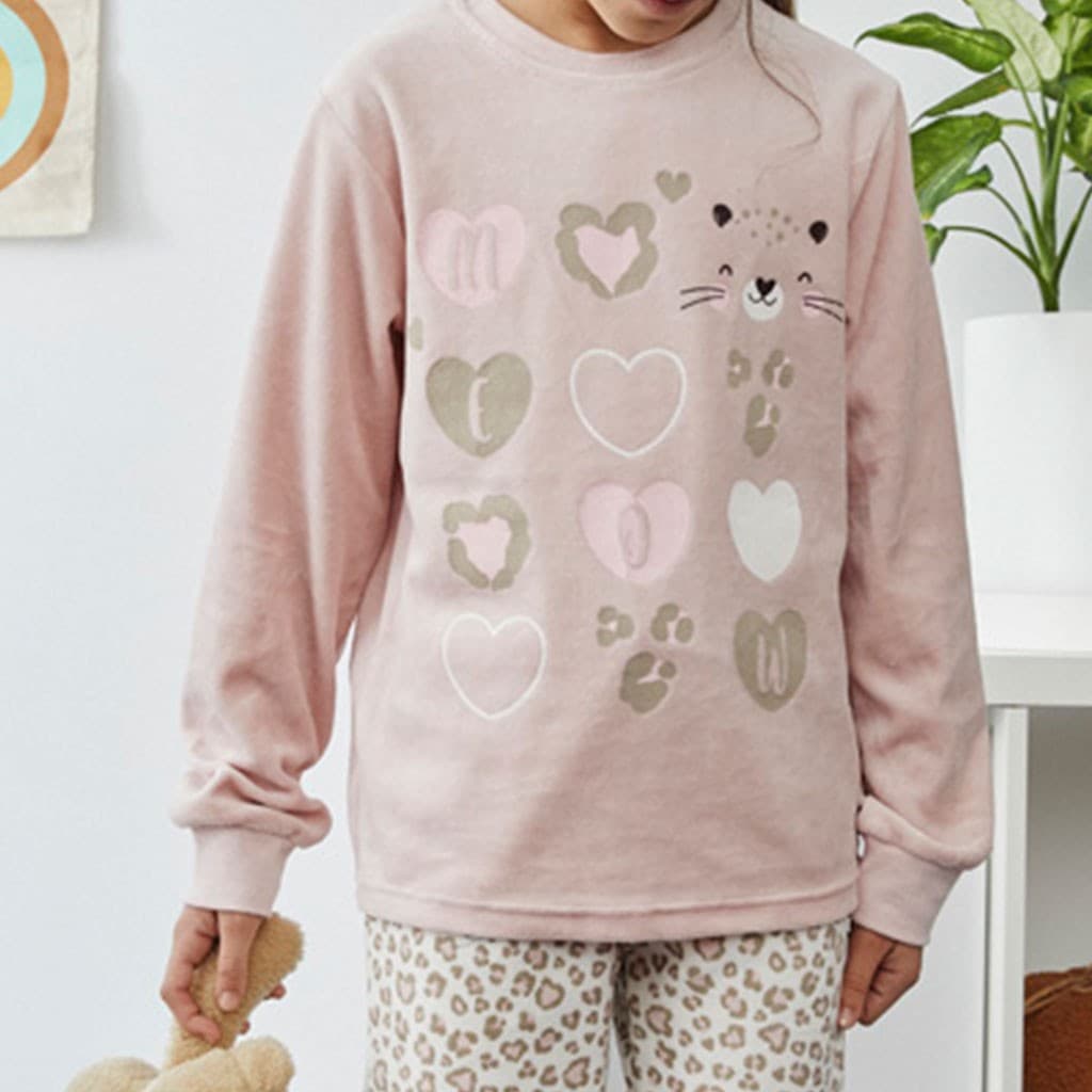 Pyjama jeune fille Slide 25208302 Polaire douce avec imprimé cœur et animal