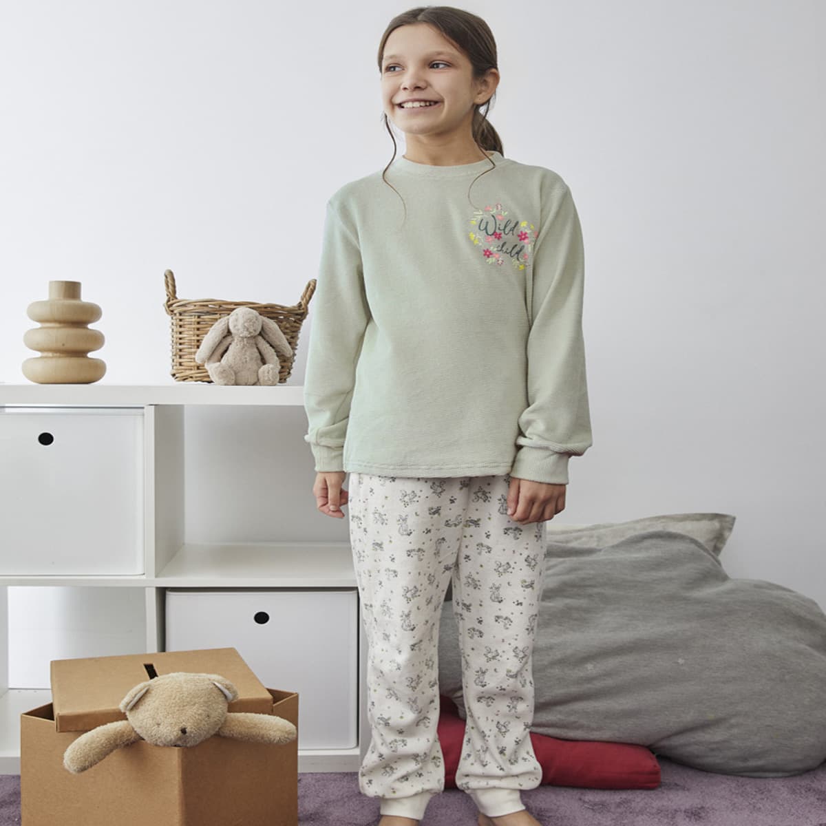 Pyjama en peau lainée pour fille, Tobogán 25208304, imprimé floral et pantalon imprimé