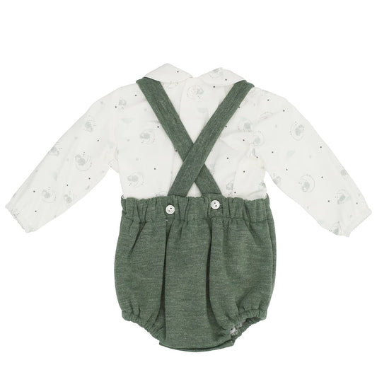 Conjunto Macacão Verde para Bebé com Blusa Estampada Baby-Ferr 25341 (1 aos 18 meses)
