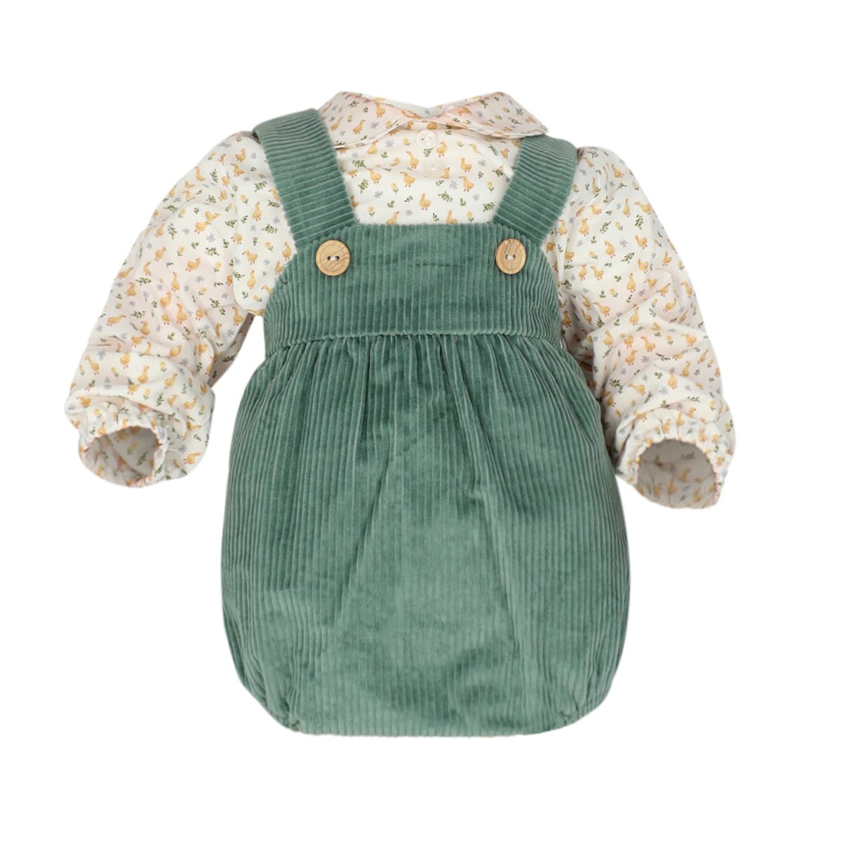 Conjunto Peto Verde de Pana para Bebé con Blusa Estampada Baby-Ferr 25345 (1 a 18 meses)