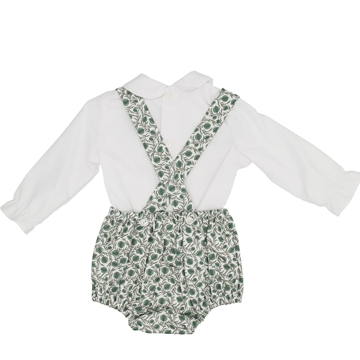 Conjunto Macacão Verde Baby-Ferr 25350 com Blusa Branca (1 a 18 meses)