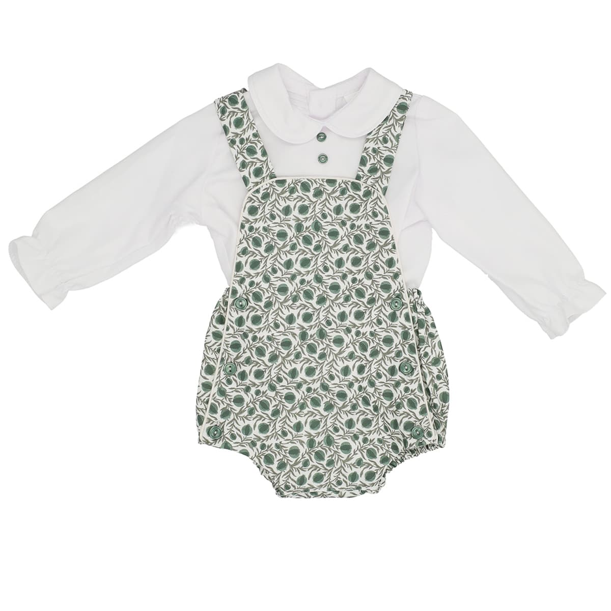 Conjunto Macacão Verde Baby-Ferr 25350 com Blusa Branca (1 a 18 meses)