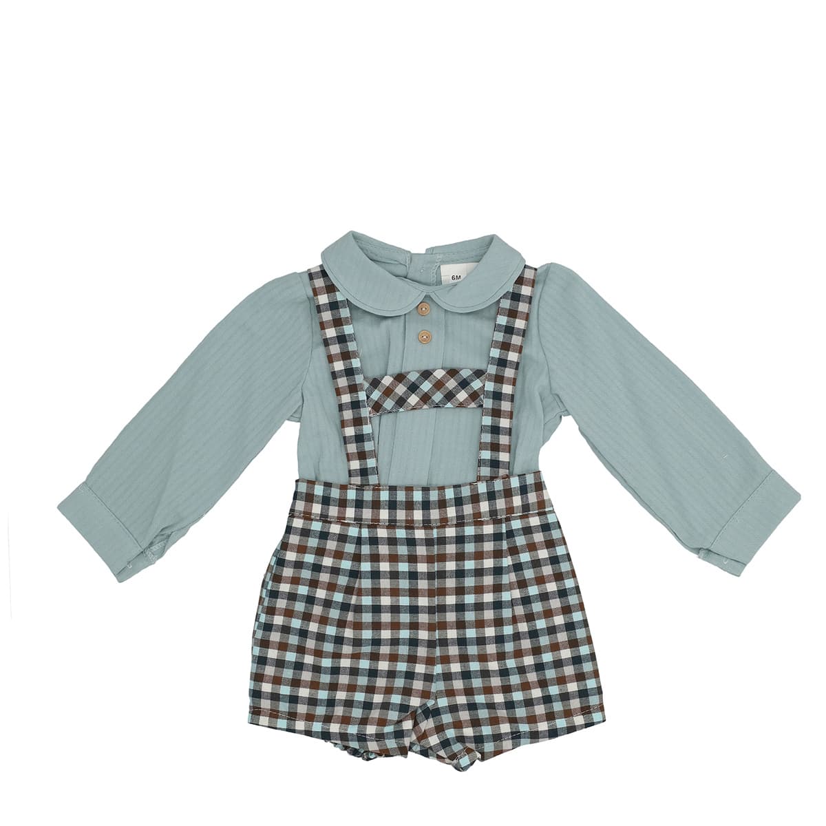 Ensemble bébé et enfant Pinocchio avec chemise verte et pantalon à bretelles à carreaux Baby-Ferr 25372 (6 mois à 5 ans)