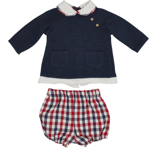 Conjunto Marino para Bebé con Camiseta de Punto y Ranita de Cuadros Baby-Ferr 25389 (3 a 36 meses)