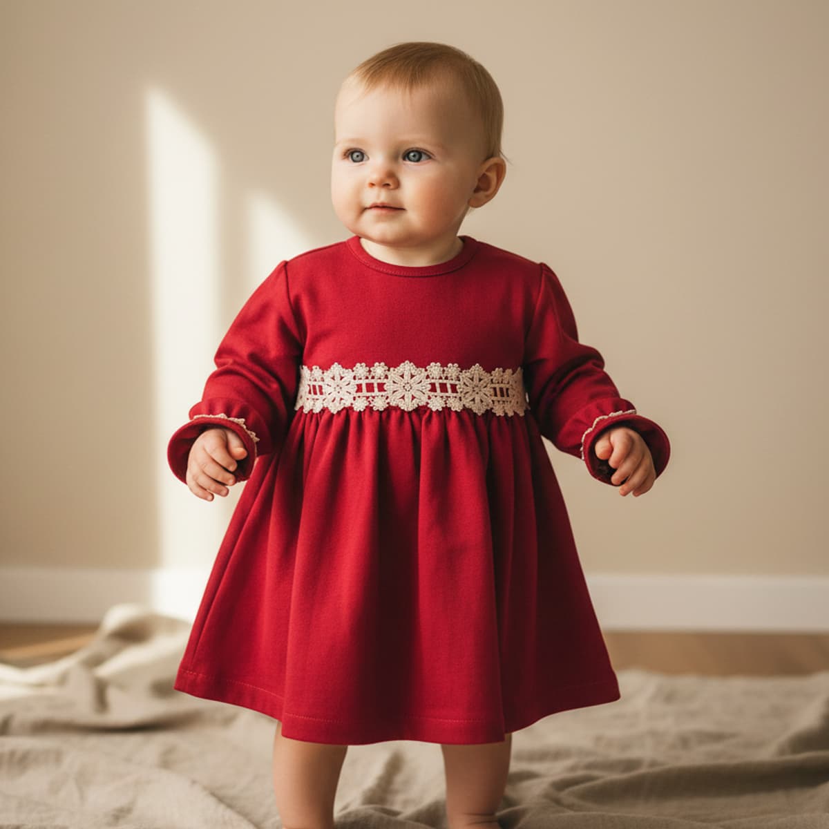 Vestido Granate bebé para Niña con Encaje en la Cintura Baby-Ferr 25627 (6 A 36 MESES)