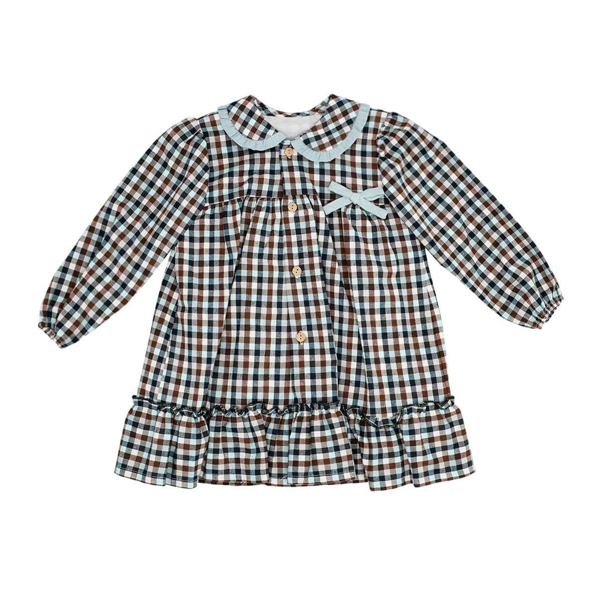Robe à carreaux verte Baby-Ferr 25659 pour fille avec nœud (3 à 12 ans)