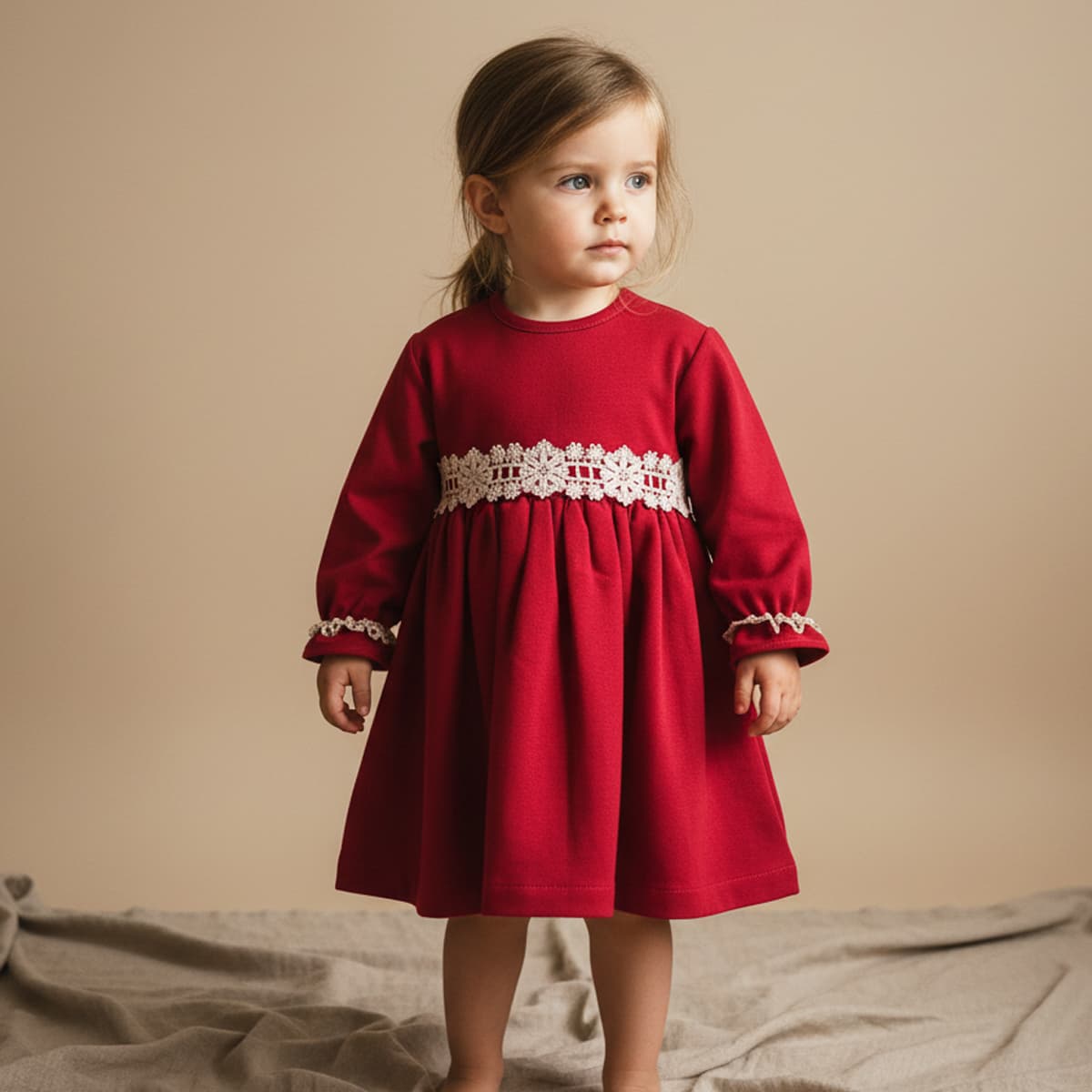 Robe Grenat Baby-Ferr 25669 pour fille avec taille en dentelle (3 à 12 ans)