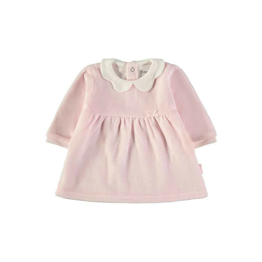 Vestido de bebé niña en tejido tundosado rosa claro con cuello bebé Babybol 260054
