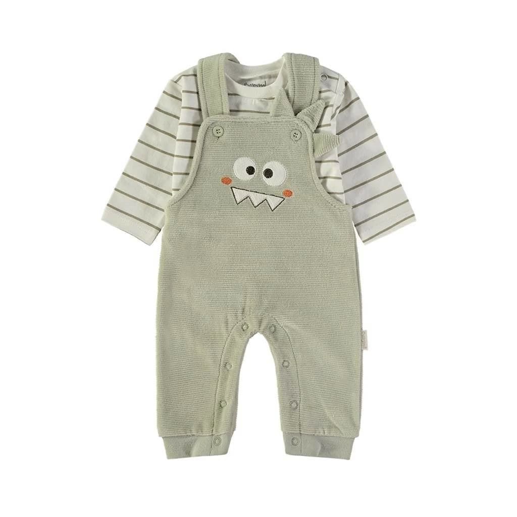 Conjunto de bebé dos piezas con camiseta de rayas y peto tundosado verde Baby Bol (Ref. 260057)