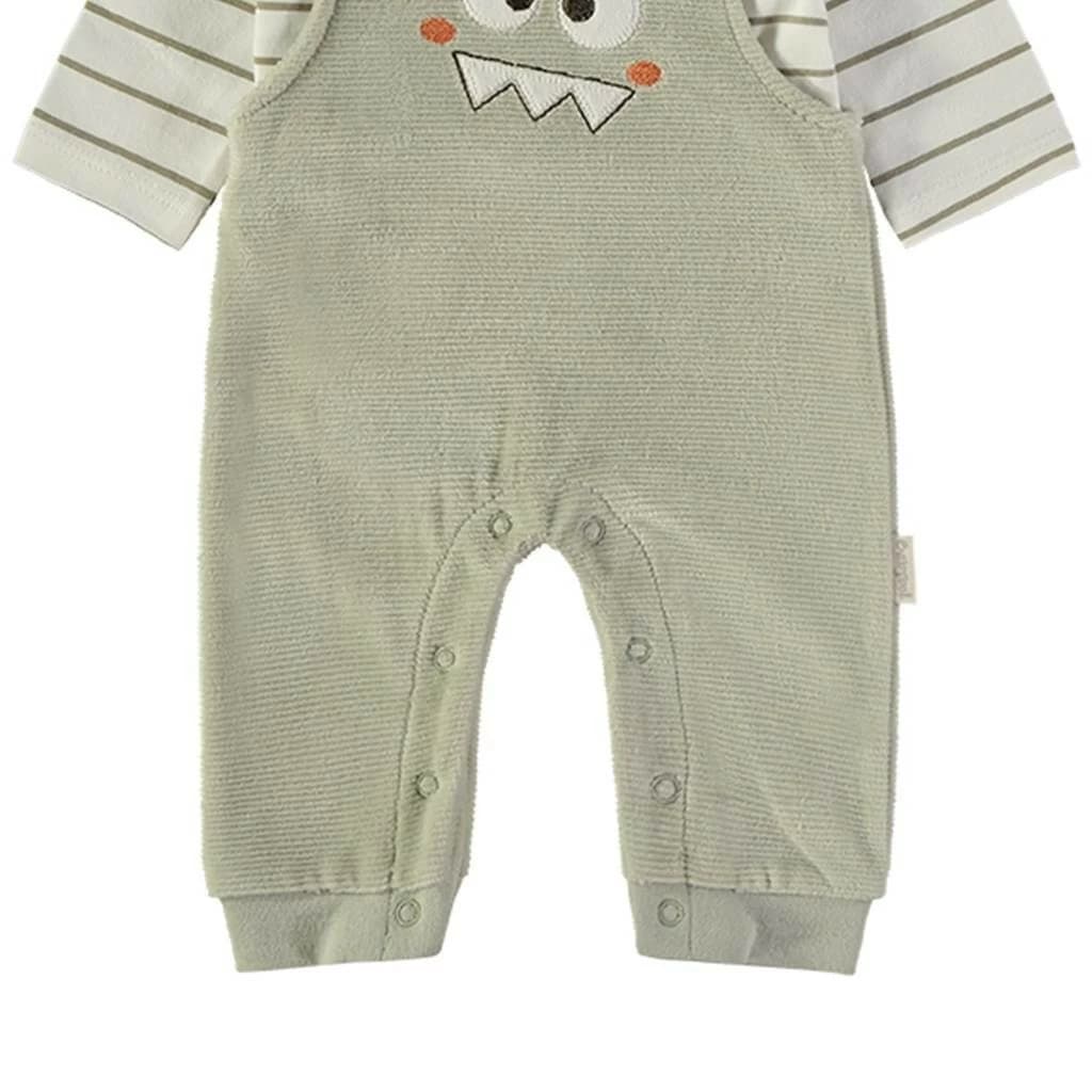 Conjunto de bebé dos piezas con camiseta de rayas y peto tundosado verde Baby Bol (Ref. 260057)