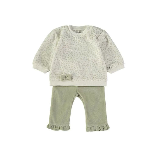 Conjunto de bebé niña en tejido tundosado con sudadera floral y pantalón con volantes Babybol 260061