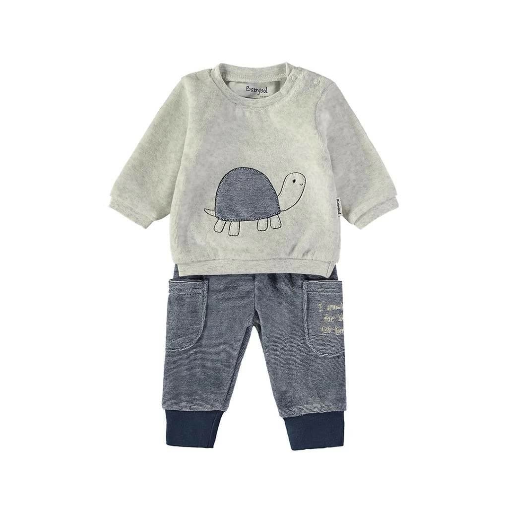Conjunto Babybol cinza e verde para bebé menino com sweatshirt e calças 522152110 Conforto e estilo casual