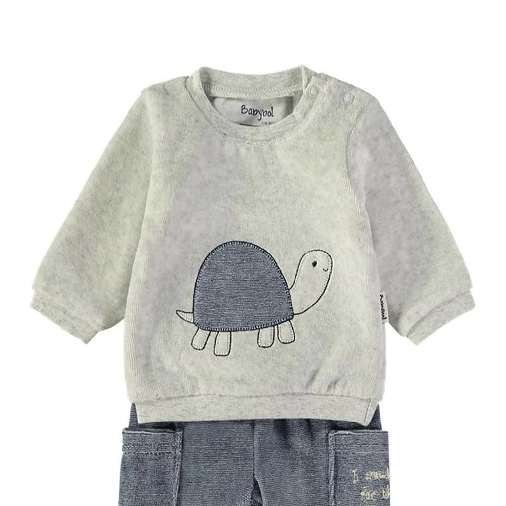 Conjunto Babybol cinza e verde para bebé menino com sweatshirt e calças 522152110 Conforto e estilo casual