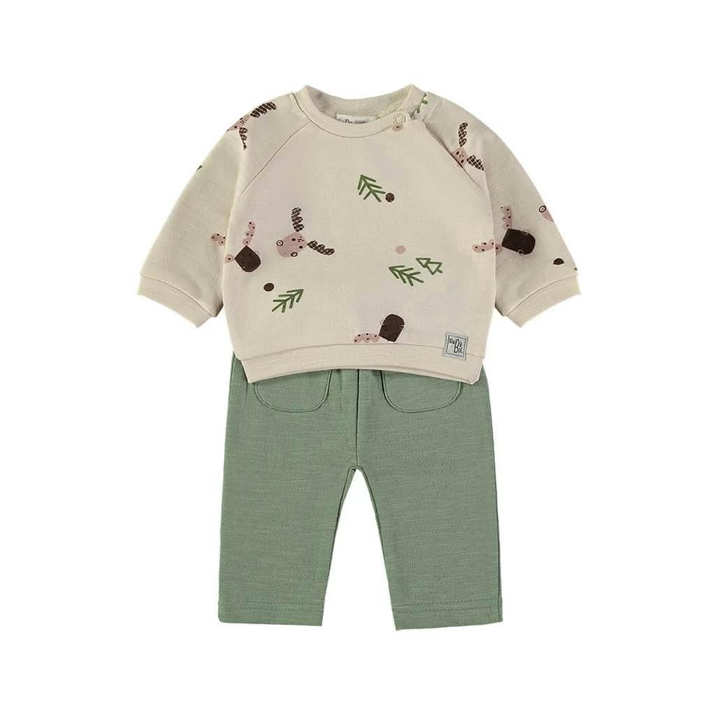Ensemble bébé garçon Babybol gris et vert avec sweat et pantalon 522152110 Confort et style décontracté