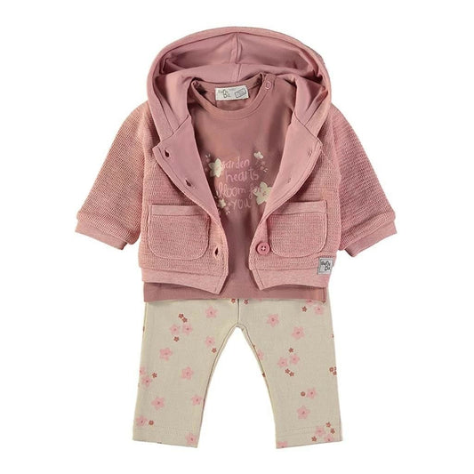 Conjunto de bebé niña de tres piezas con chaqueta con capucha, camiseta y legging floral Babybol 260837