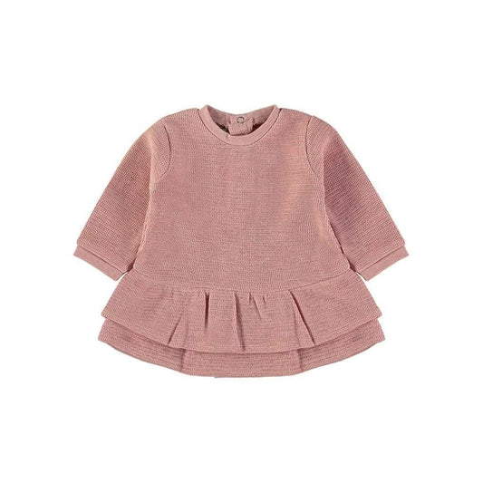 Vestido de bebé niña en algodón rosa empolvado con falda de volantes Babybol 260920