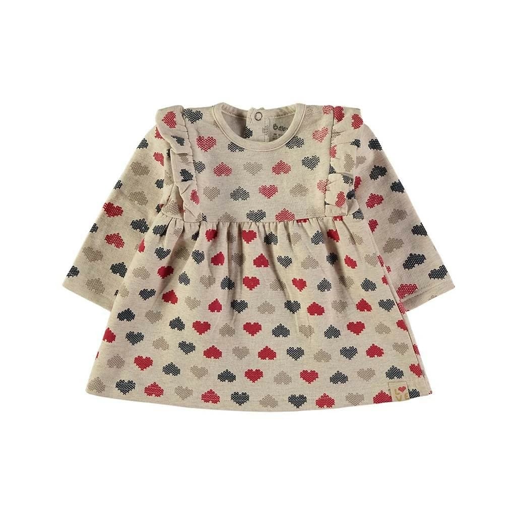 Vestido de bebé niña en algodón estampado de corazones con volantes Babybol 261005