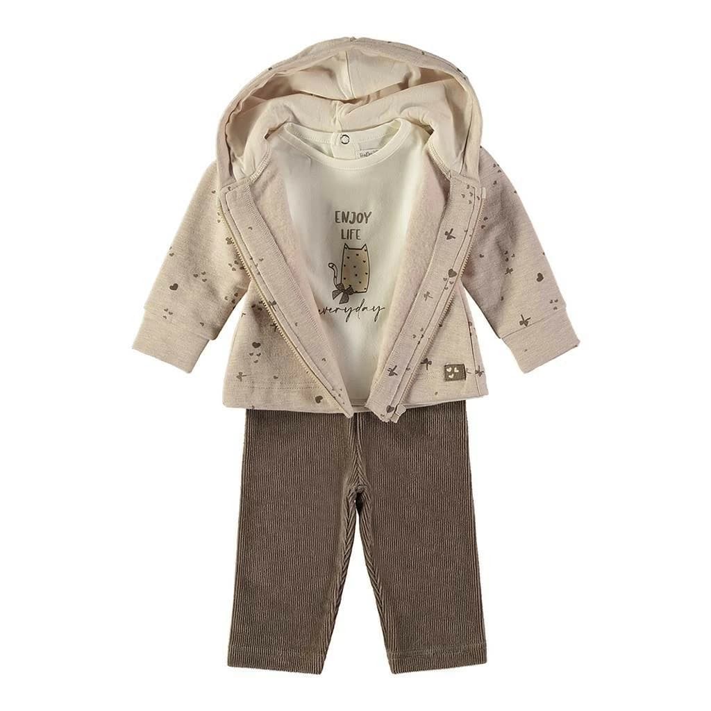 Conjunto de bebé de tres piezas con chaqueta con capucha, camiseta y pantalón de pana Babybol 261020